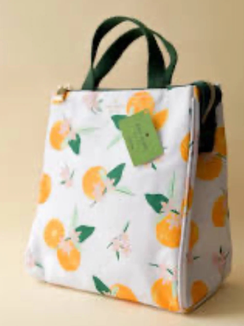 New kate spade White Citrus Print Tote with Green Handles & Insulated